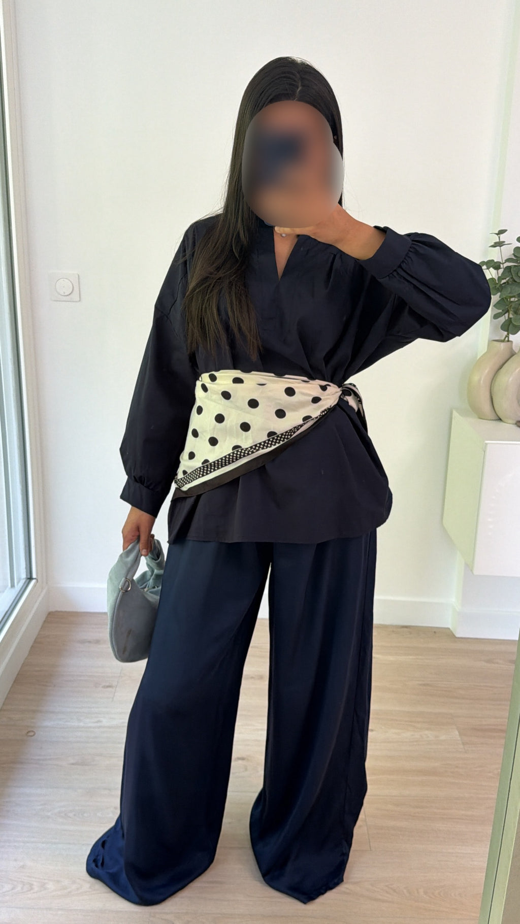 Pantalon satiné xtra long [ bleu marine ]