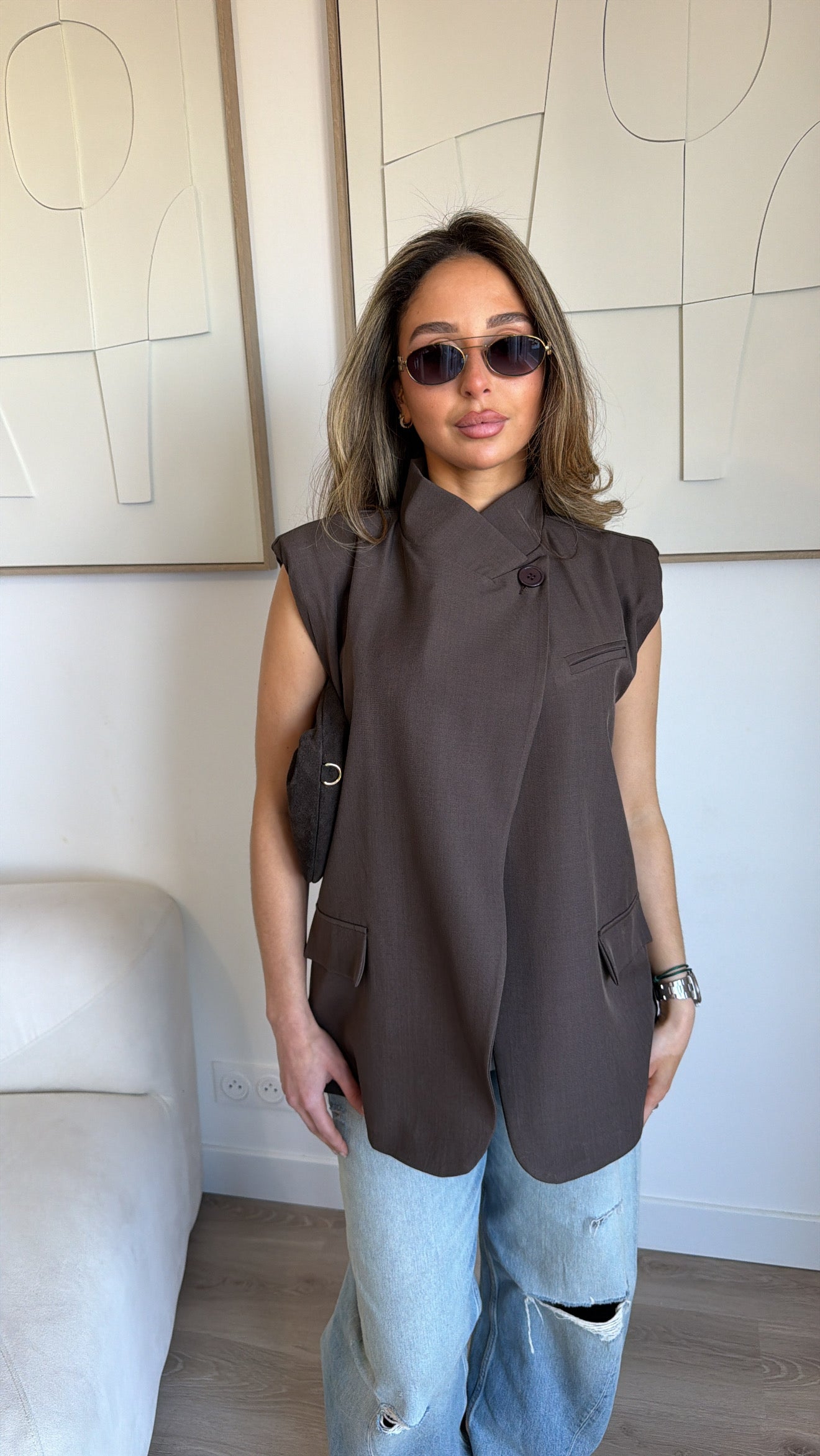 Blazer sans manche ASLAN [ marron ]