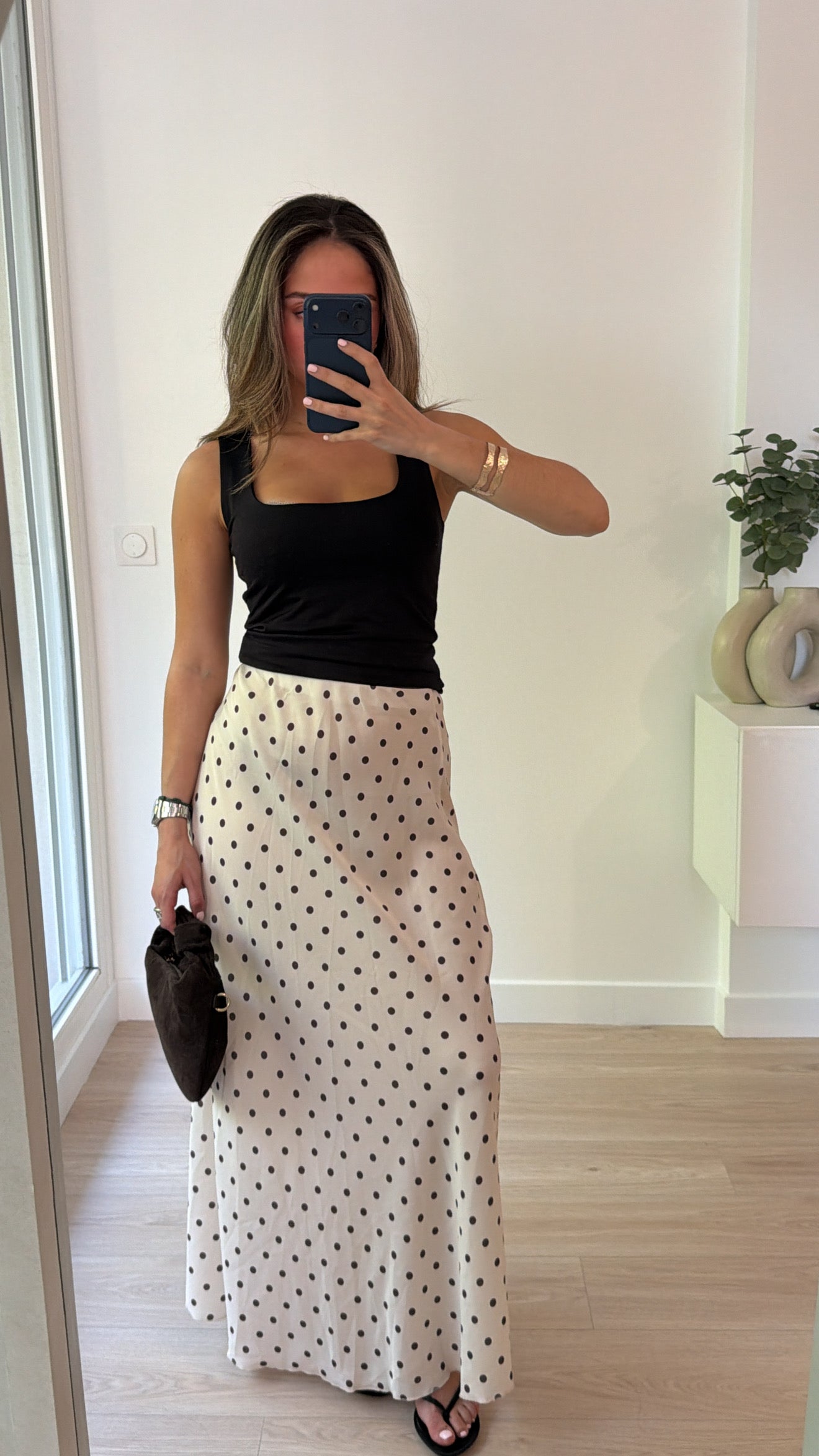 Jupe satinée à pois [ beige ]