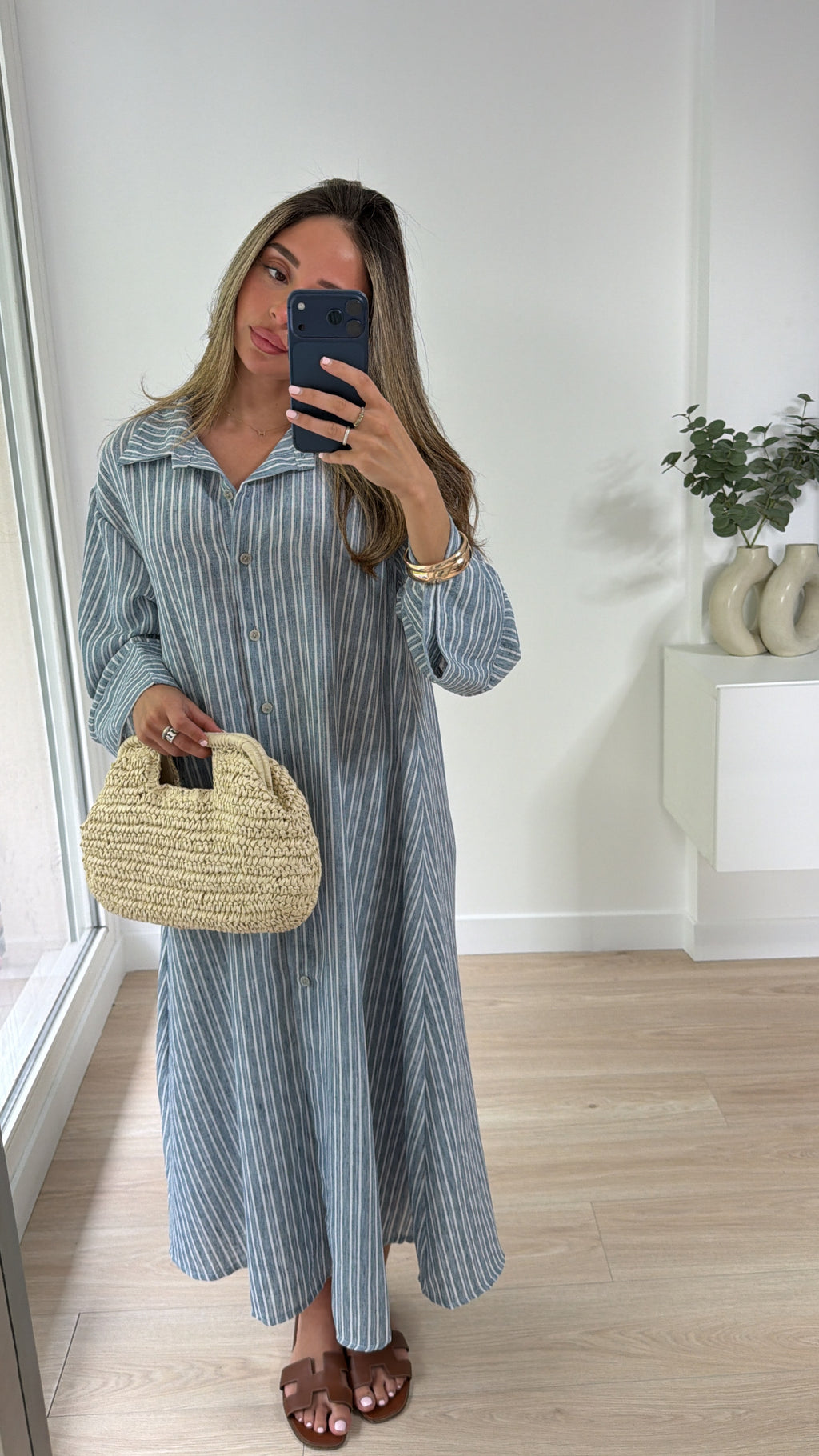 Chemise longue rayé [ bleu ]